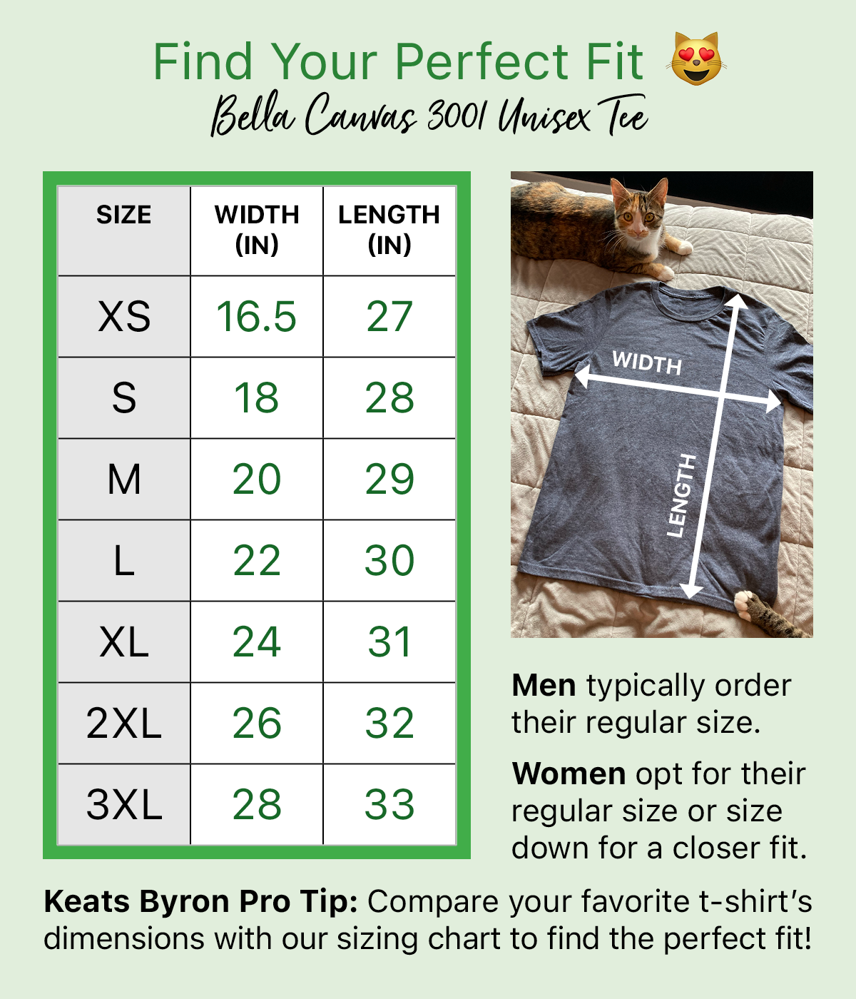 Bella Canvas 3001 Size Chart