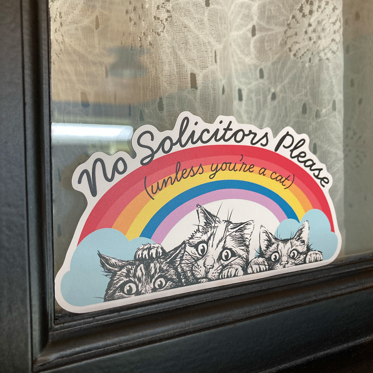 No Solicitors Please (Unless You're a Cat) Rainbow Decal
